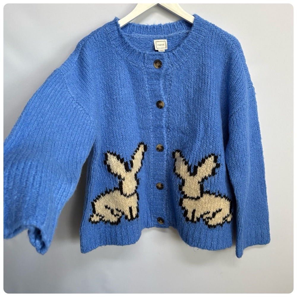 NWT Anthropologie Maeve Bunny Slope Cardigan front buttons Sweater in Blue, L - Picture 8 of 13